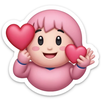 create a chibi sticker of Kirby smiling with a heart in his hands sticker
