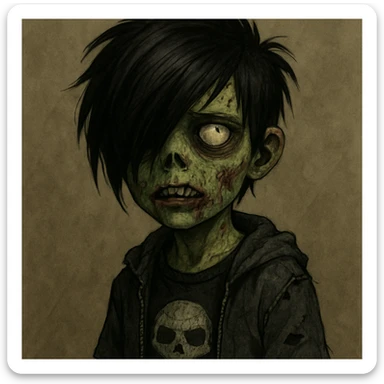 boy zombie with emo hair, style 4 sticker
