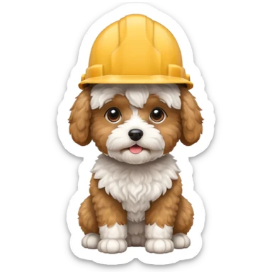 maltipoo wearing a hard hat sticker
