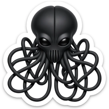 dark intertwined black wires forming an occult creature, wrapped in black rags and bondage straps, Giger-inspired sticker