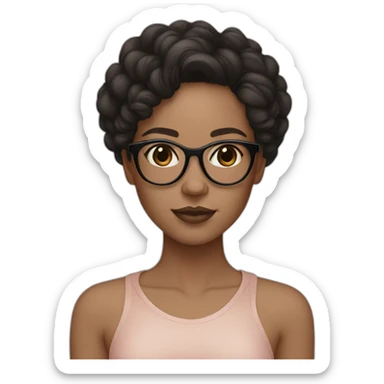 light skin girl with rose gold glasses and black to brown hair sticker