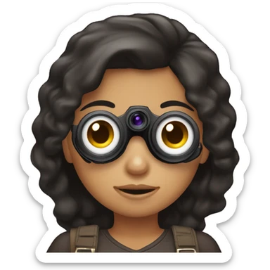 Girl with dark Haie and brown eyes Holding a Nikon Camera in her hands sticker