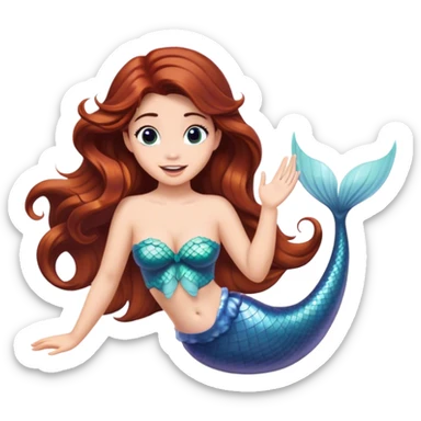 ariel mermaid waving with brown hair sticker