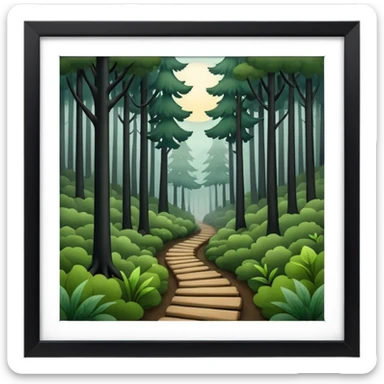 a forest with a path directing into foggy dark place sticker