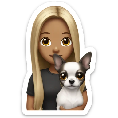 long dark blond hair Thai girl with Chihuahua black and white. sticker