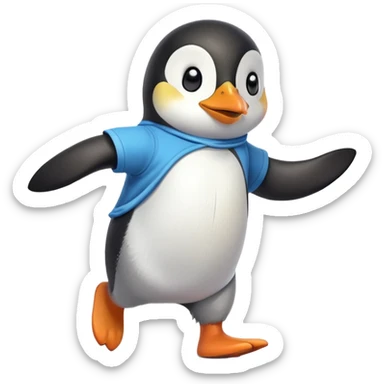 friendly anthropomorphised penguin in a shirt and t-shirt walking quickly, energetic pose sticker