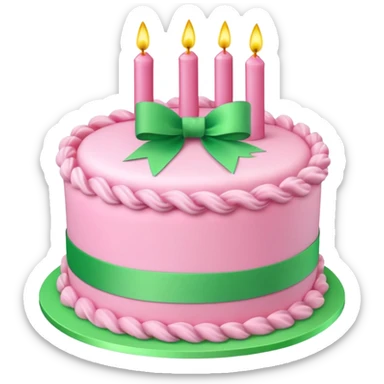 Pink Birthday cake with some green ribbons in 3D sticker