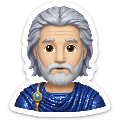 Saturn from Roman Deities with long gray hair and beard, indigo sequin toga sticker