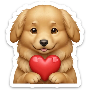 A dog holding a heart (modelled after a Golden Retriever) sticker