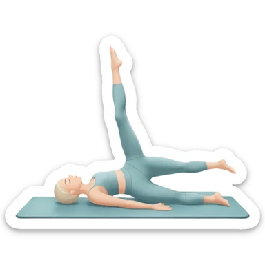 A person performing a Pilates exercise on a mat in a clean, modern studio. The focus is on core strength and flexibility, with a neutral, calming color palette. Simple equipment like a reformer machine and a soft, tranquil background enhance the feeling of controlled movement and focus. sticker