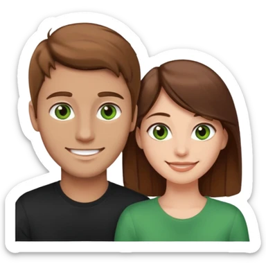 A boyfriend with light brown hair and green eyes next to his girlfriend with dark brown hair and dark brown eyes both are white sticker