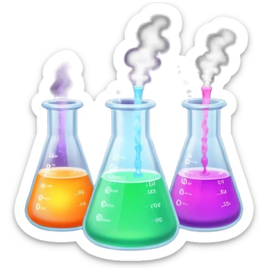 hi-lighters uv light glowibg formula in beaker/ test tube and baking soda in lab sticker