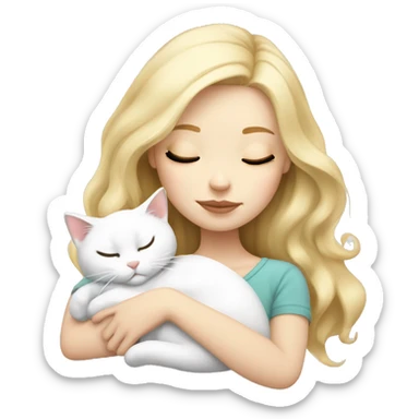 White girl blonde hair sleeping with white kitty with black spots sticker