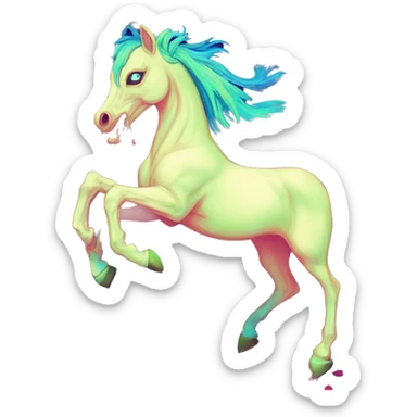 Zombie Pegasus unicorn psychedelic flowers floral groovy art neon rave raving sticker