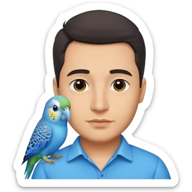 blue budgie parakeet with handsome Latino man sticker