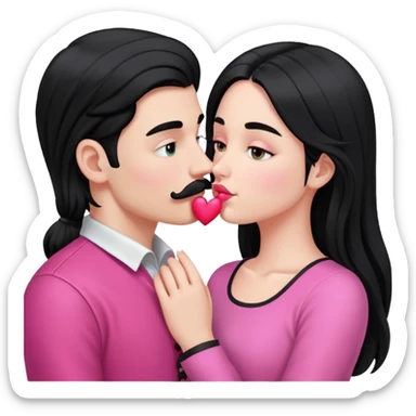 White boy with black mustache kissing white girl with long black hair in pink clothes sticker