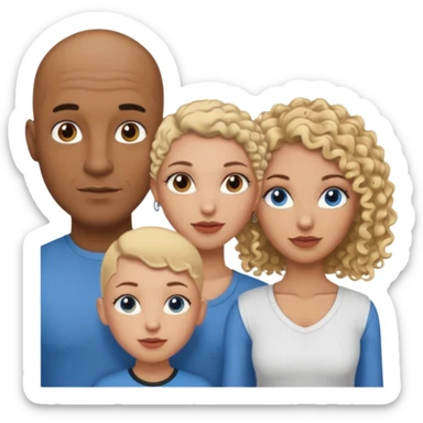 tattooed covered bbald brown eyed male with blonde haired blue eyed big boob female with brunette curly haired brown eyed big boob female throuple  sticker