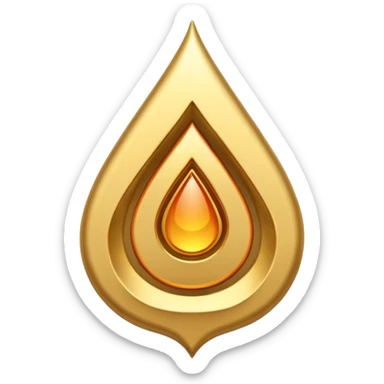 A simple golden tilak symbol with a central vertical drop shape and two curved lines on the sides forming a symmetric U-shape. sticker