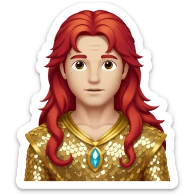 Adonis, God of Beauty from Gods and Goddesses with long red hair, gold sequin outfit sticker