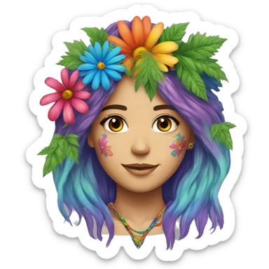 Tie dye hippie person flower crown tattoos hemp leaves sticker