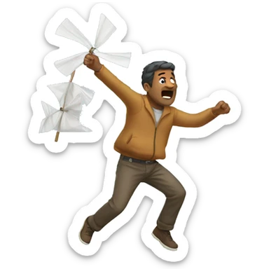 man trying to catch wind sticker