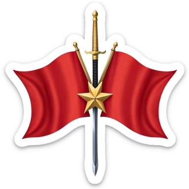 A flag with a bright red background. In the center, there is a large black five-pointed star with a gold outline. A blunted sword or spear passes vertically through the star. The flag represents Black American heritage sticker