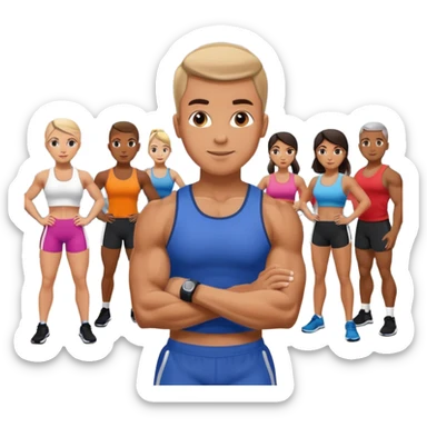 the personal trainer teaching students at the gym. the students are making some points sticker