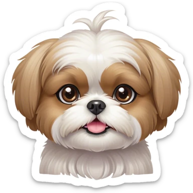 Cinematic Cute Shih Tzu Portrait Emoji, Head playfully tilted with large, sparkling eyes and a fluffy, endearing fur in gentle, pastel tones, simplified yet irresistibly charming, highly detailed, glowing with a warm, cuddly radiance, high shine, radiating affectionate and joyful energy, styled with a soft, playful outline, capturing the essence of a cute Shih Tzu that seems destined to charm everyone in its path! sticker