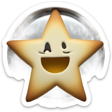 Circle dalgona cookie in metal tin with star shaped cutout in the middle sticker