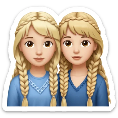 Sister with bangs and long wavy flowing blonde hair and her sister with long brown hair  braided to one side.  Close loving sisters💛 sticker