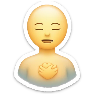 “Minimalist figure hugging itself with arms crossed over the chest, a soft face showing closed eyes, and a glowing circle at the chest symbolizing love and healing.” sticker