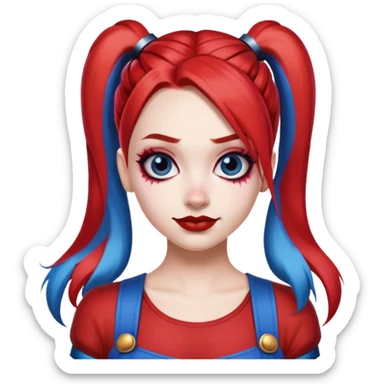 hair styled like Harley Quinn with red and blue pigtails sticker