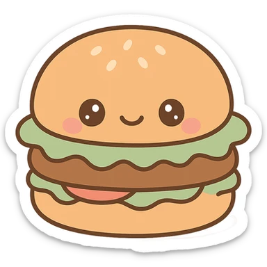burger squishmallow with lettuce and tomato, adorable expression, plushy look, soft plush texture, cute and cuddly sticker