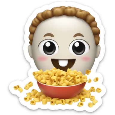 A cute bol with cartoon eyes and macaroni with pieces of brcooli sticker