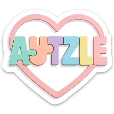 Logo for 'AUTZLE': each letter is a puzzle piece in a bright pastel color mint, peach, lavender, light blue, soft yellow, pink, all enclosed in a smooth, modern heart shape with soft curves. The heart subtly frames the word, symbolizing love and support for the autism community. Clean, modern, and playful style with soft lighting, gentle 3D shadows, and a transparent or white background. sticker