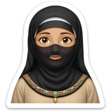an old emirati women wearing traditional cloths covers her face with burg'a a;; the cloths and burqa'a are black no accessories UAE vibes sticker