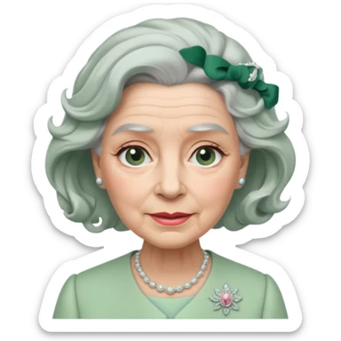 Queen Elizabeth with grey hair and waves in pastel green clothes sticker