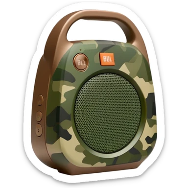 Ultra minimalist JBL Clip 4 speaker, simple geometric shape with basic camouflage pattern, iOS emoji style sticker