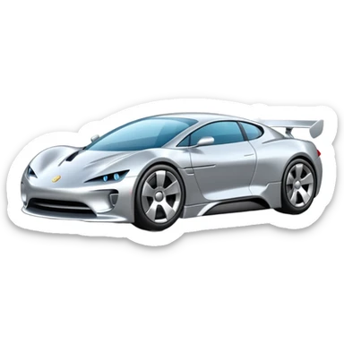 A low-profile futuristic car emoji made of polished silver chrome, wide body stance, smooth aerodynamic shape, glossy metallic surface, soft reflections, luxury swag aesthetic, minimal details, iOS emoji style, centered on clean white background, studio lighting sticker