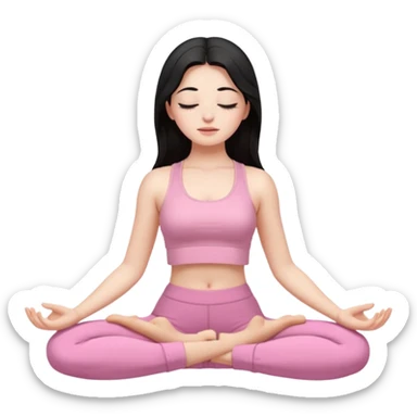 Brunette, Long and black hair, white skinne, light pink closets, crop top dressing, no makeup, closed eye girl in make yoga sticker