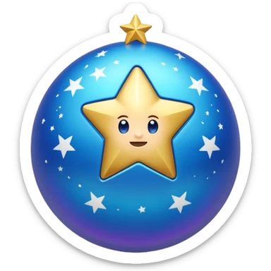 Uma esfera translúcida com reflexos roxos e azuis envolve uma estrela dourada brilhante no centro, criando um visual etéreo e futurista sticker