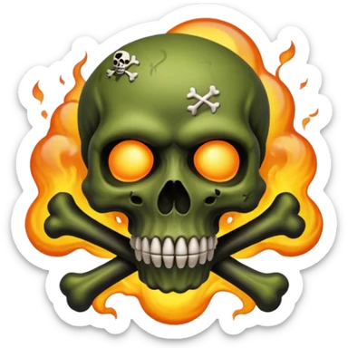 a poisonous cloud of gas, dark swamp color, with an image of a skull and two crossed bones behind the skull sticker