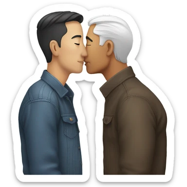 Gay kiss love older white younger asian sticker