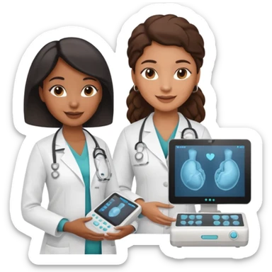 black female doctor and white ultrasound technician performing a fetal ultrasound sticker