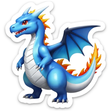 Black and white colorful gradient shiny glossy Fakémon-Digimon-Charizard-Croconaw-Reshiram-Zekrom-creature-hybrid (full body) sticker