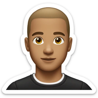 boy with light tanned skin, buzz cut, no facial hair, wearing a smart black quarter zip jumper with white t shirt underneath. sticker