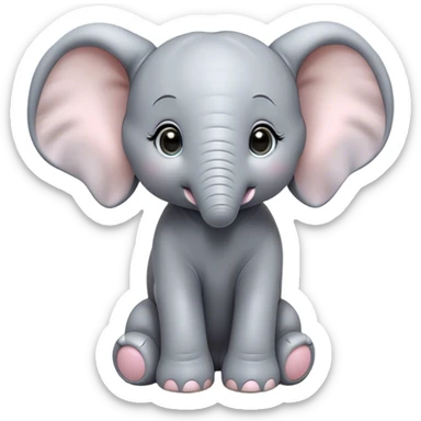 Cinematic Cute Baby Elephant Portrait Emoji, Head tilted playfully and inquisitively, featuring a velvety gray hide with oversized floppy ears and round, sparkling eyes filled with wonder, Simplified yet irresistibly adorable features, highly detailed, glowing with a warm, friendly glow, high shine, affectionate and spirited, stylized with a touch of playful charm, bright and endearing, soft glowing outline, capturing the essence of a mischievous yet loving baby elephant, so playful it feels like it could trundle out of the screen into your arms! sticker