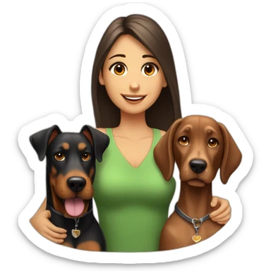A handsome man with beard and a beautiful girl playing with a boy Doberman dog sticker