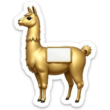 A small golden llama silhouette with a large white sign on its side sticker