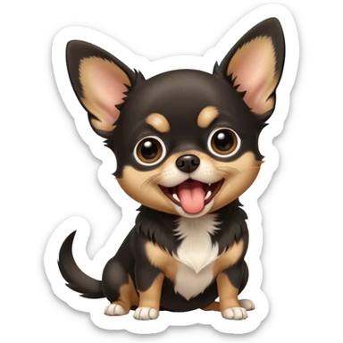 A high-resolution photo-realistic digital illustration of a cute black and tan chihuahua with big eyes yawning. sticker